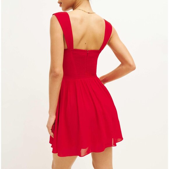 New Reformation Taiga Sweetheart Mini Dress Poinsetta Red 2, XS $218 - Picture 2 of 11